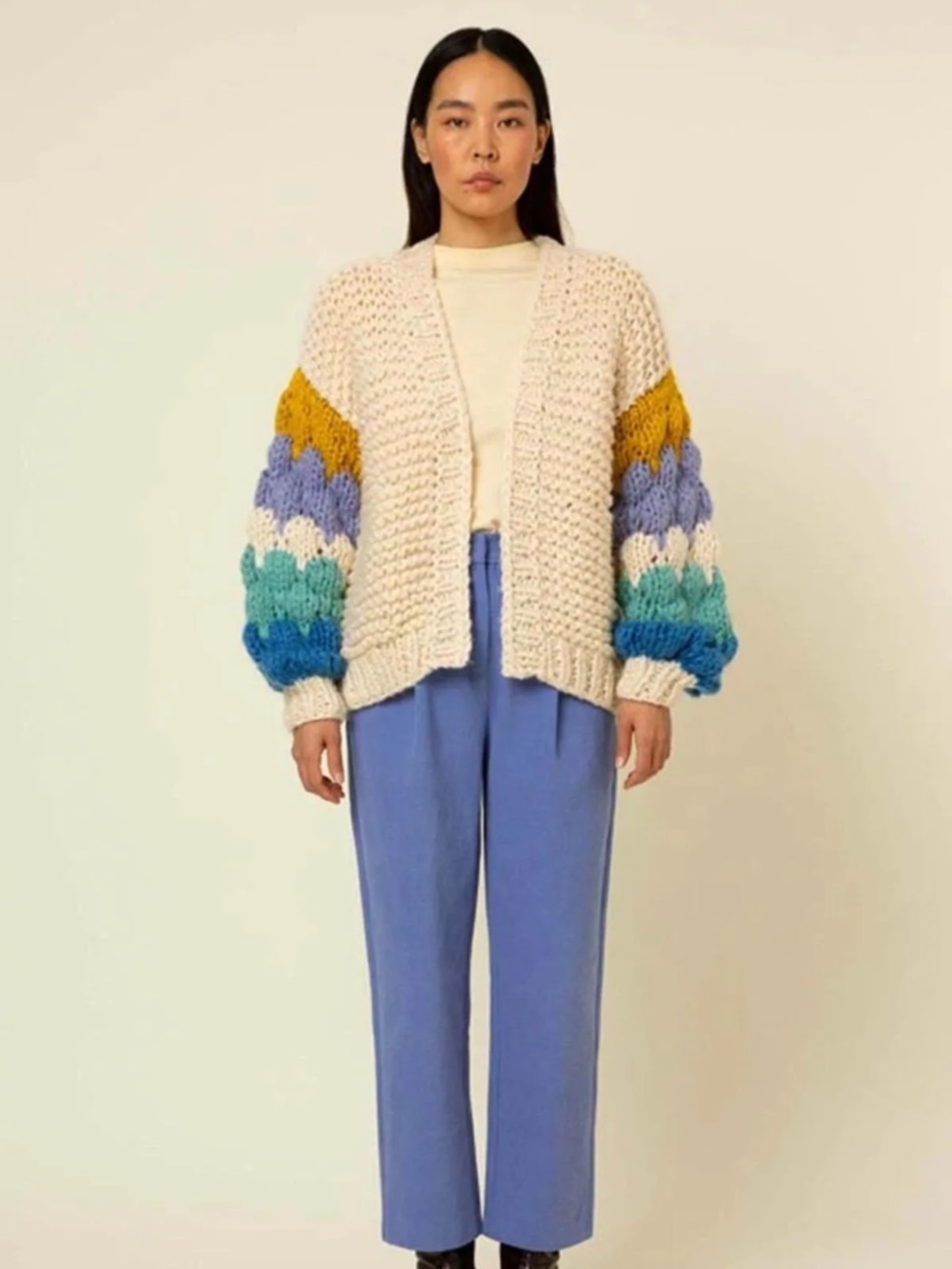 FRNCH odille cardigan colorful striped sleeves $270 retail